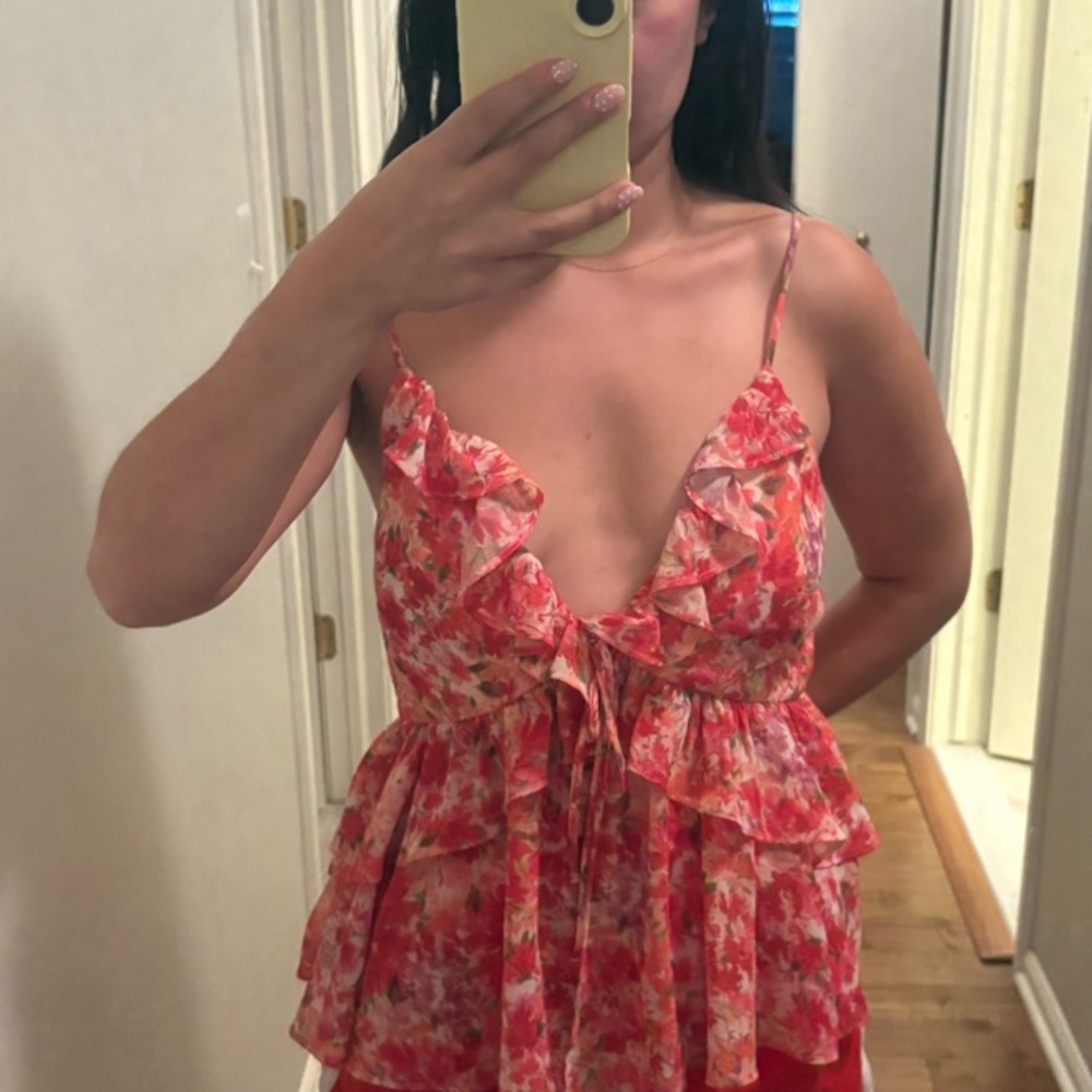 Lovers and Friends Floral Ruffle Sleeveless Top size medium nwt